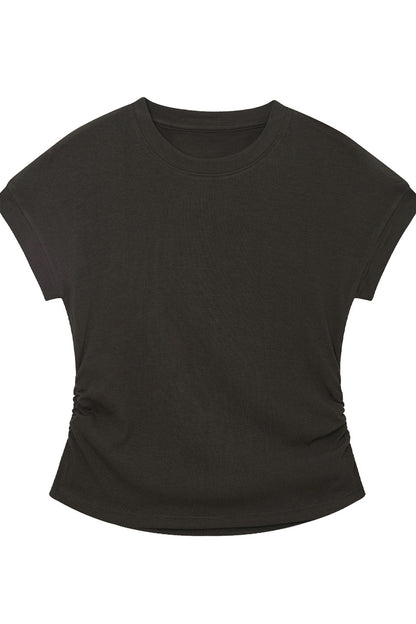 Black Stretchy Lyocell Round Neck T-Shirt