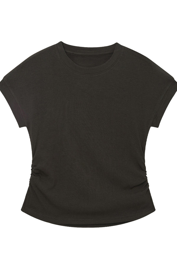 Black Stretchy Lyocell Round Neck T-Shirt