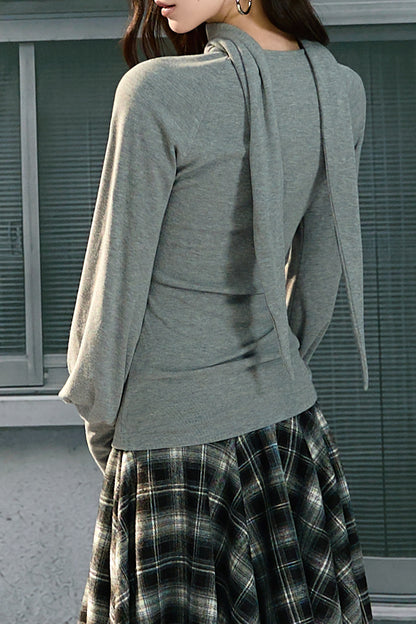 Ribbon Lantern Sleeve Knit Top