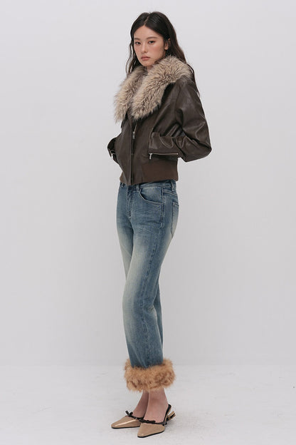 Detachable Frayed Hem Washed Flared Jeans