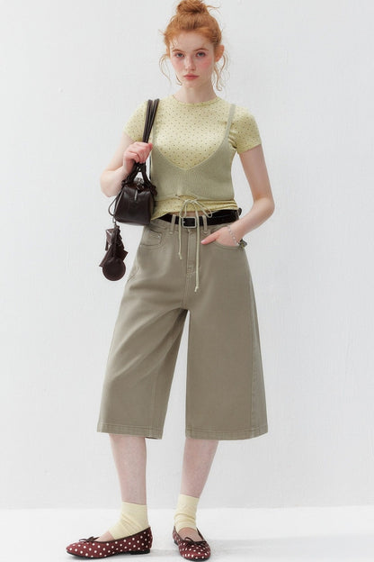 Khakifarbene Baumwollshorts mit geradem Bein