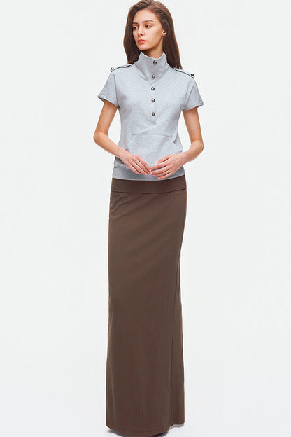 Metal Button Military Epaulet Knit Top