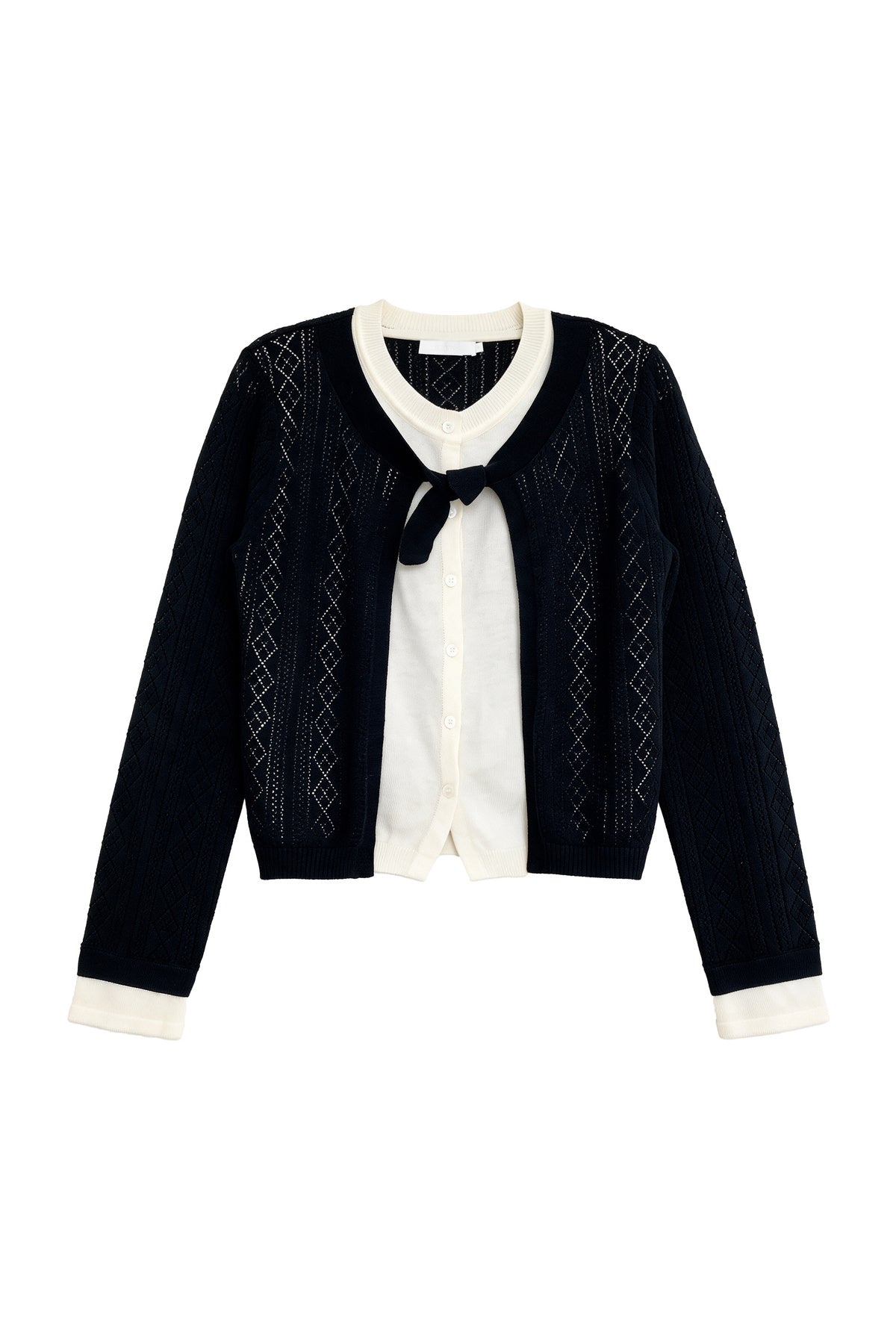 Diamond Lattice Layered-Look Knit Top