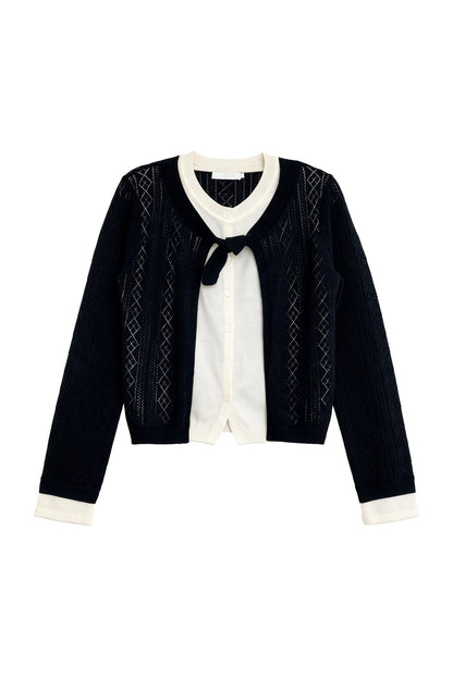 Diamond Lattice Layered-Look Knit Top