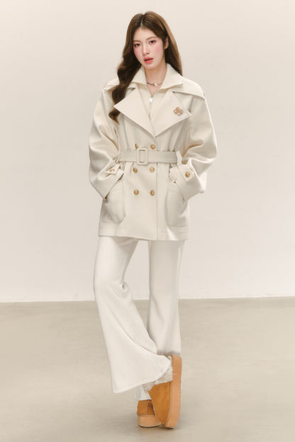 Double-Layer Lapel Tie-Waist Cotton Coat