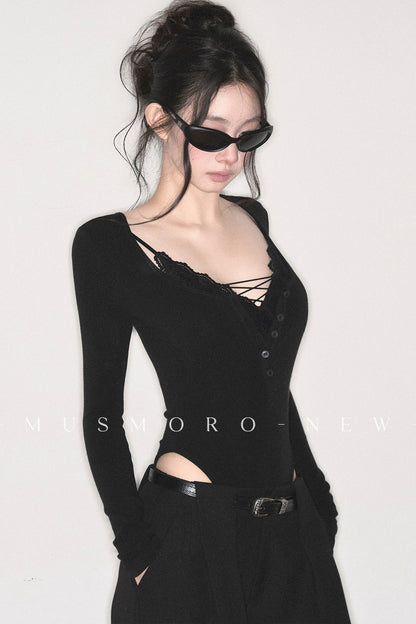 Lace Cross-Back Bodysuit