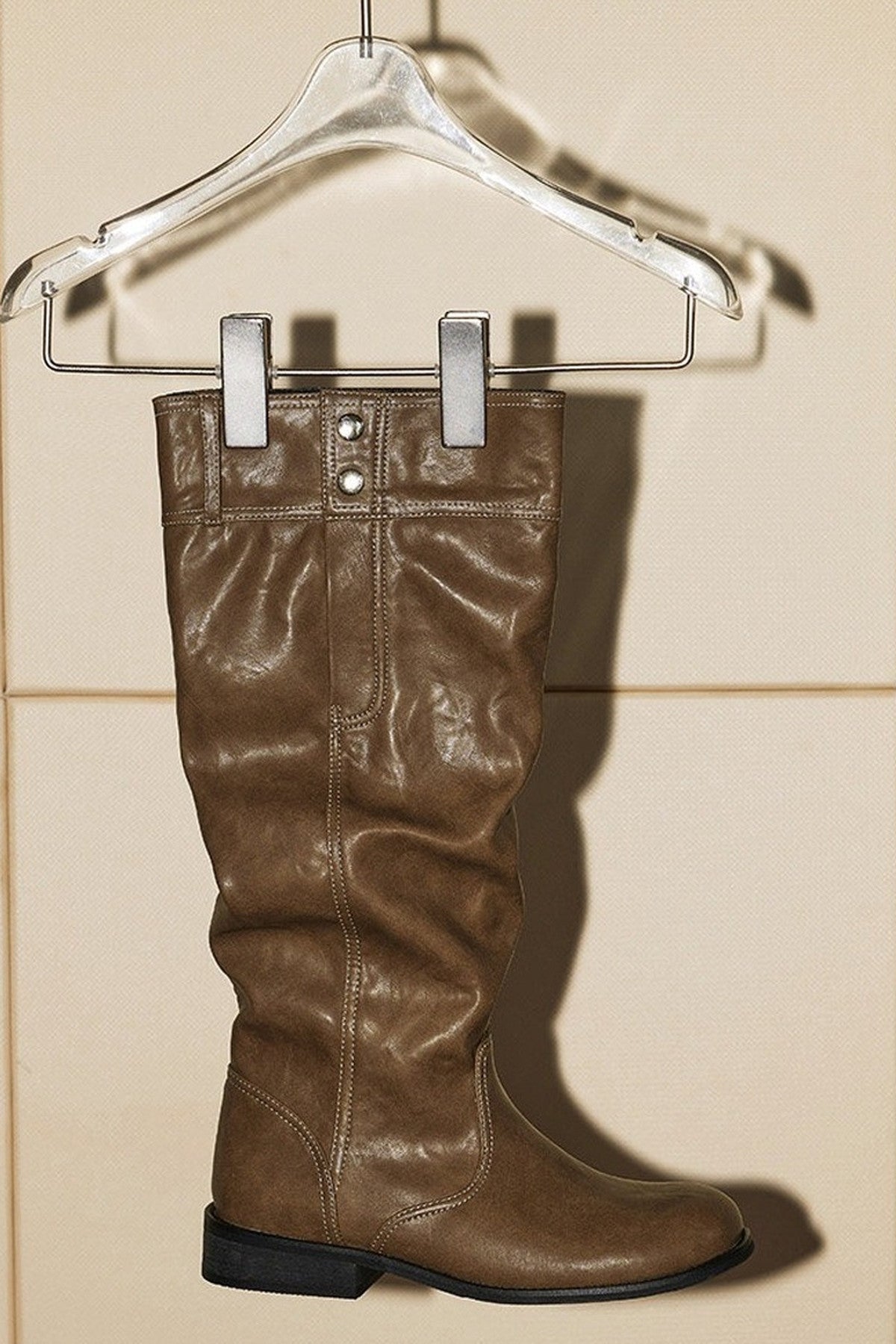 Pleated Stacked Knee-High Boots