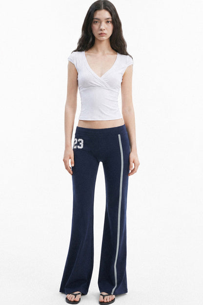Navy Letter Print Flared Sweatpants