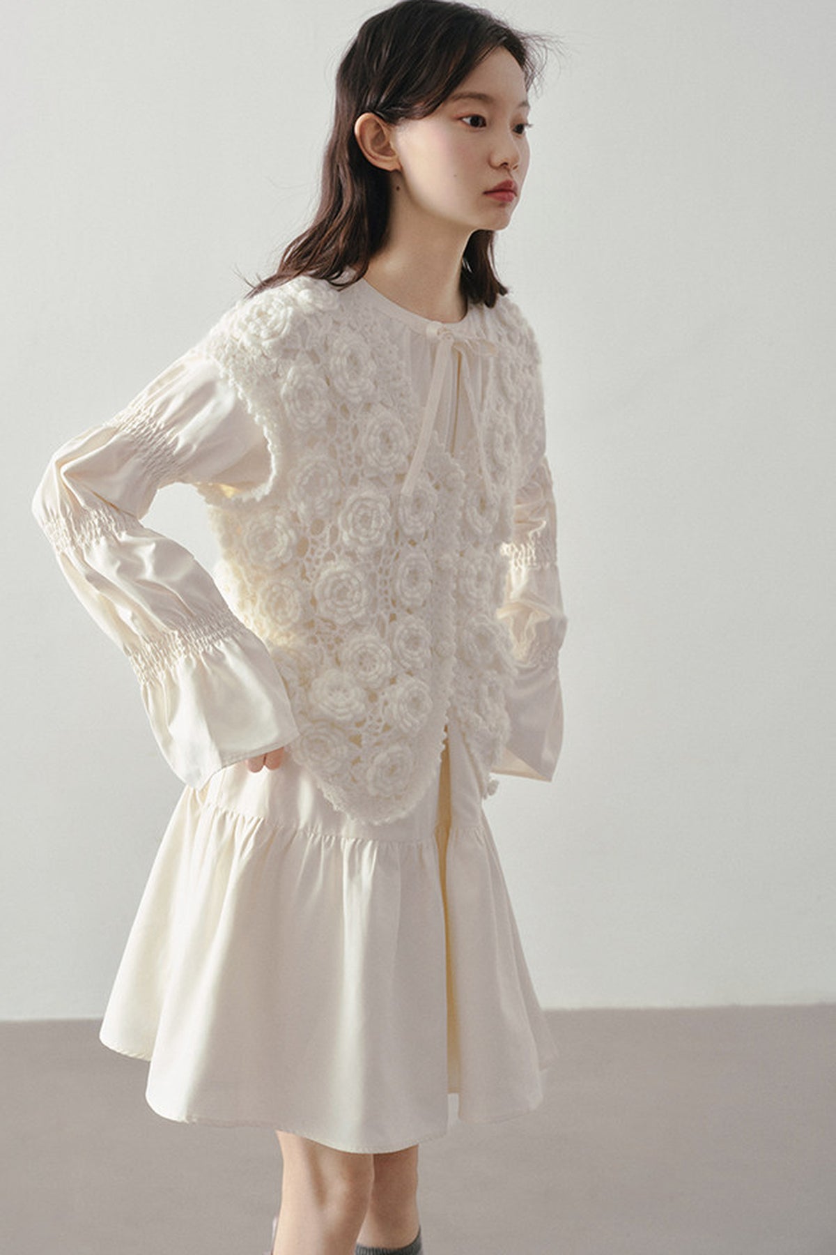 Beige Long Sleeve Shirt Dress