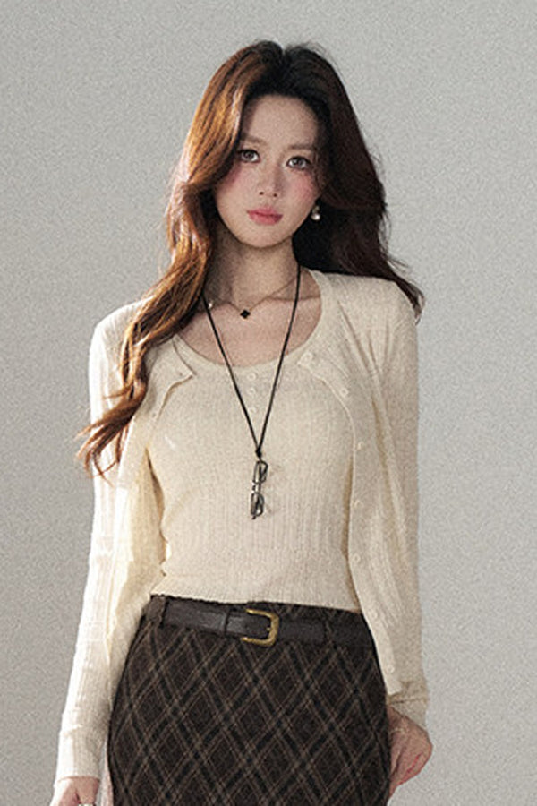Sophisticated Knitted Cardigan Two-Piece Set