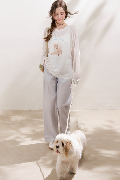 Lockeres Lyocell-T-Shirt-Set mit Hirsch-Print