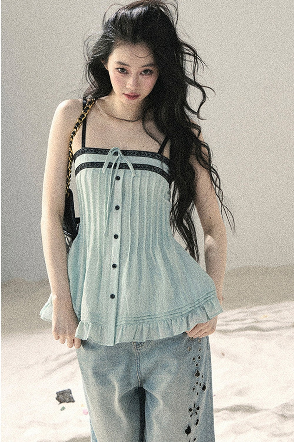 One-Shoulder Ruched Lace Camisole