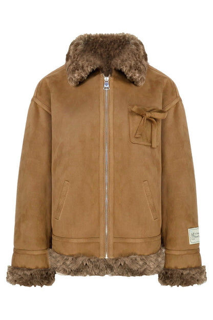 Lamb Fur Coat and Washed Blue Jeans Set-Up