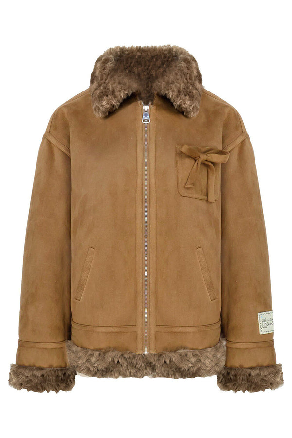 Lamb Fur Coat and Washed Blue Jeans Set-Up