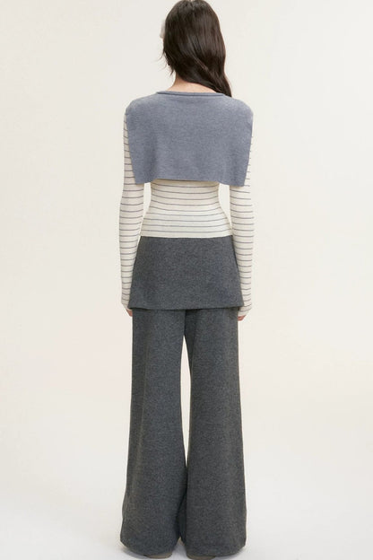 Color-Blocked Fake Two-Piece Knit Set-Up
