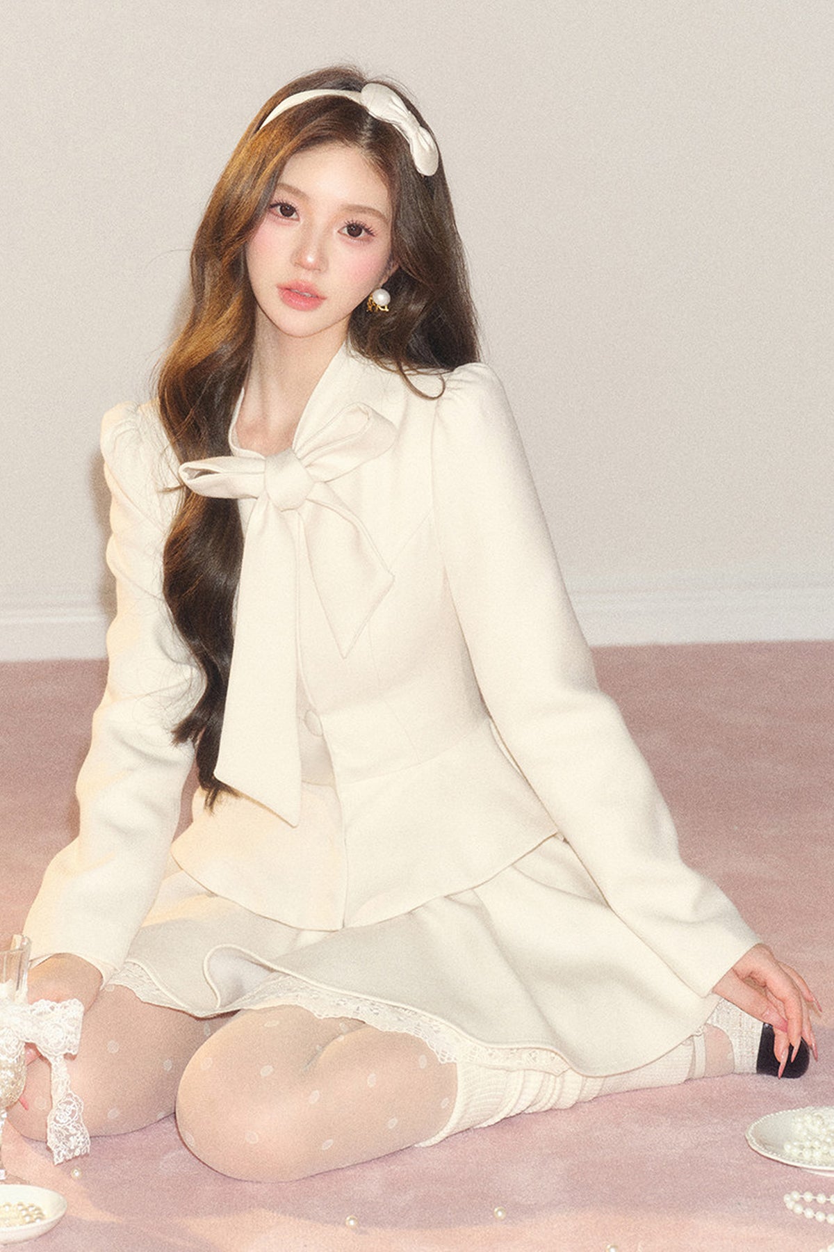 French Hepburn Style Imitation Wool Top and Skirt Set-Up
