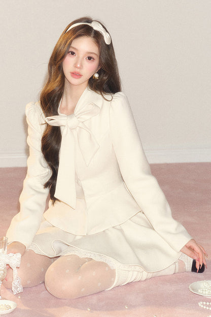 French Hepburn Style Imitation Wool Top and Skirt Set-Up
