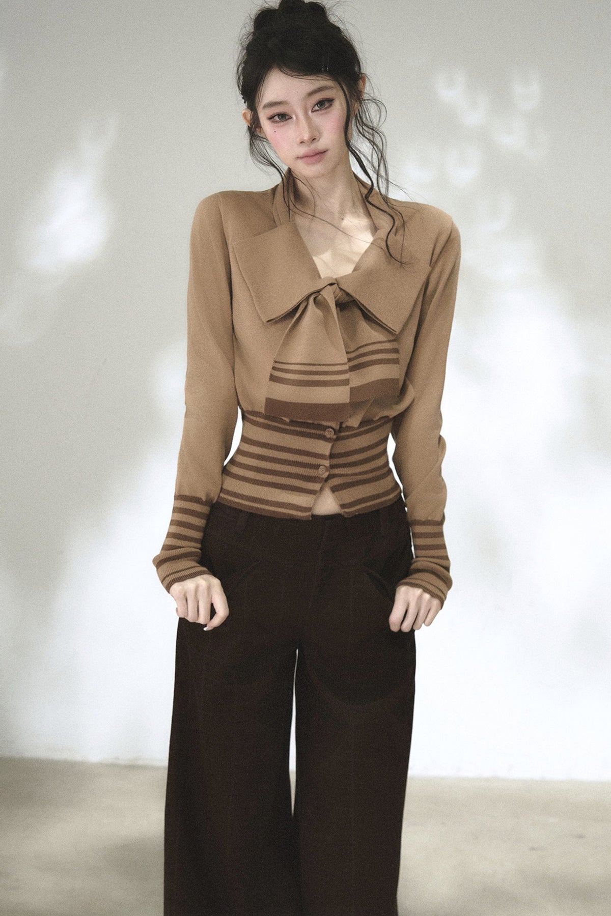 Bow Tie Striped Knit Cardigan