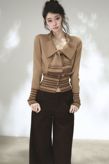 Bow Tie Striped Knit Cardigan