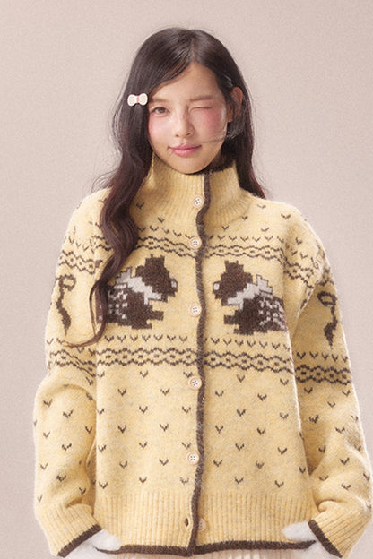 High Collar Dog Knit Cardigan