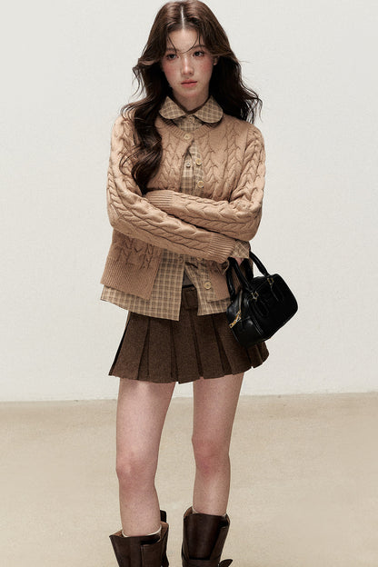 Plaid Layered-Look Knit Top
