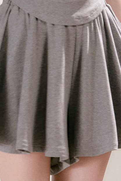 Lace Trim Tie-Up Top and High-Waisted Skirt Pants Set