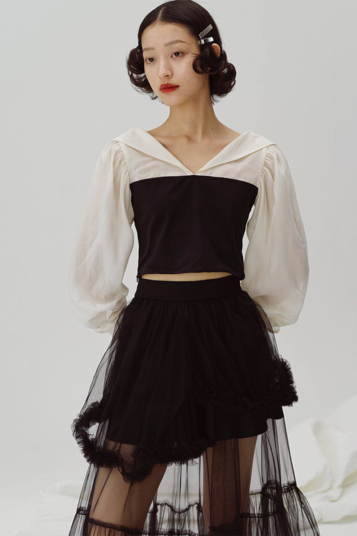 Black and White Color-Block Blouse