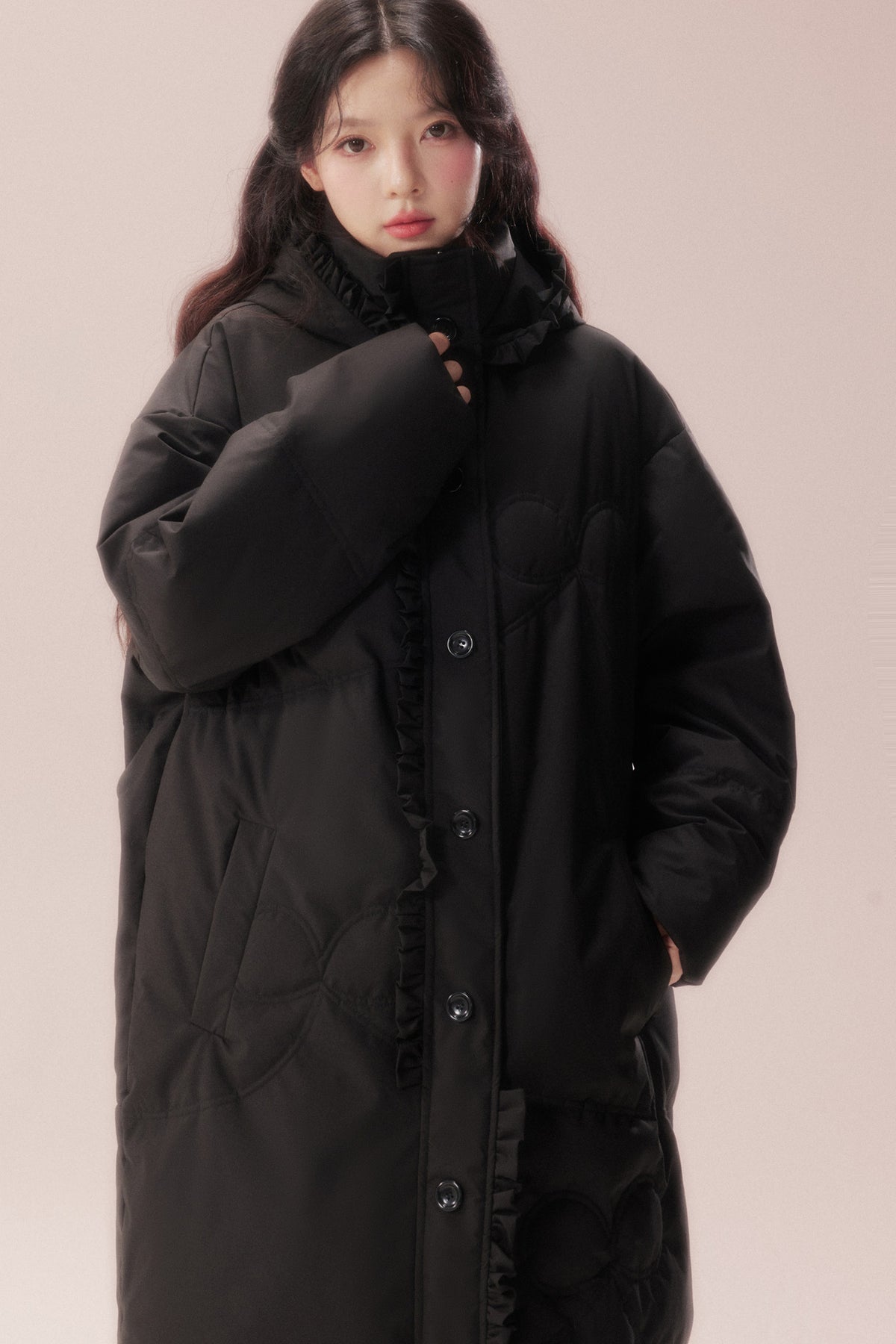 Cloud Pattern Quilted Long Down Jacket