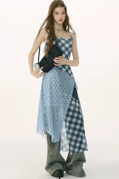 Mist Blue Deconstructed Polka Dot Dress