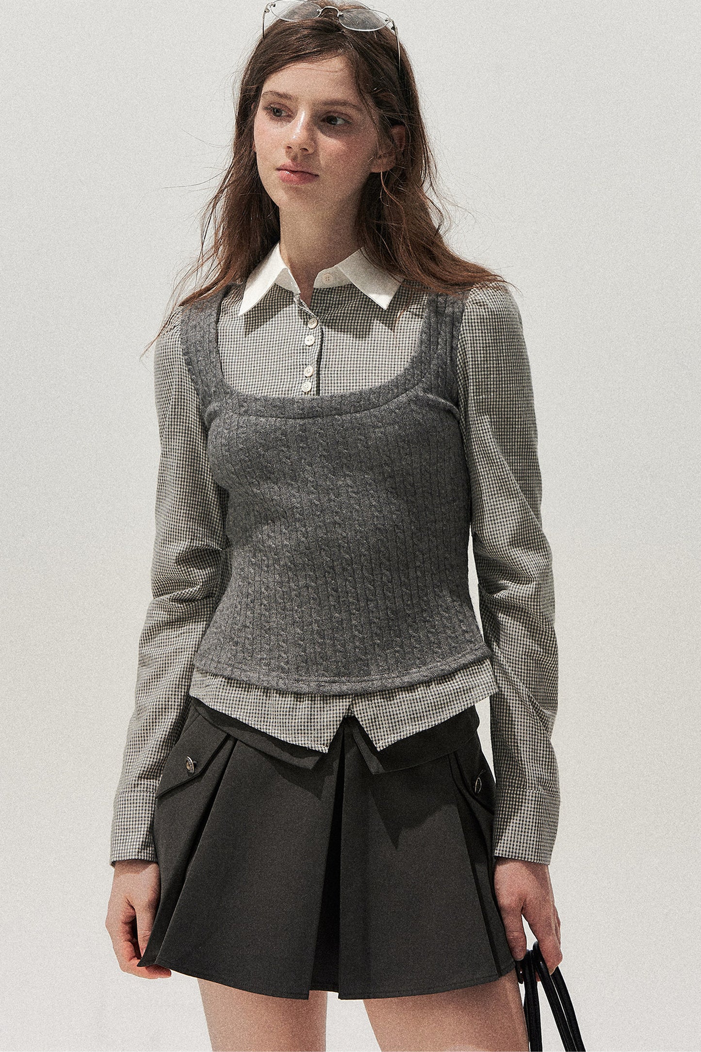 Spliced Twist-Knit Vest with Shirt Set