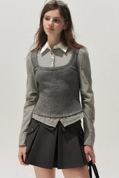 Spliced Twist-Knit Vest with Shirt Set