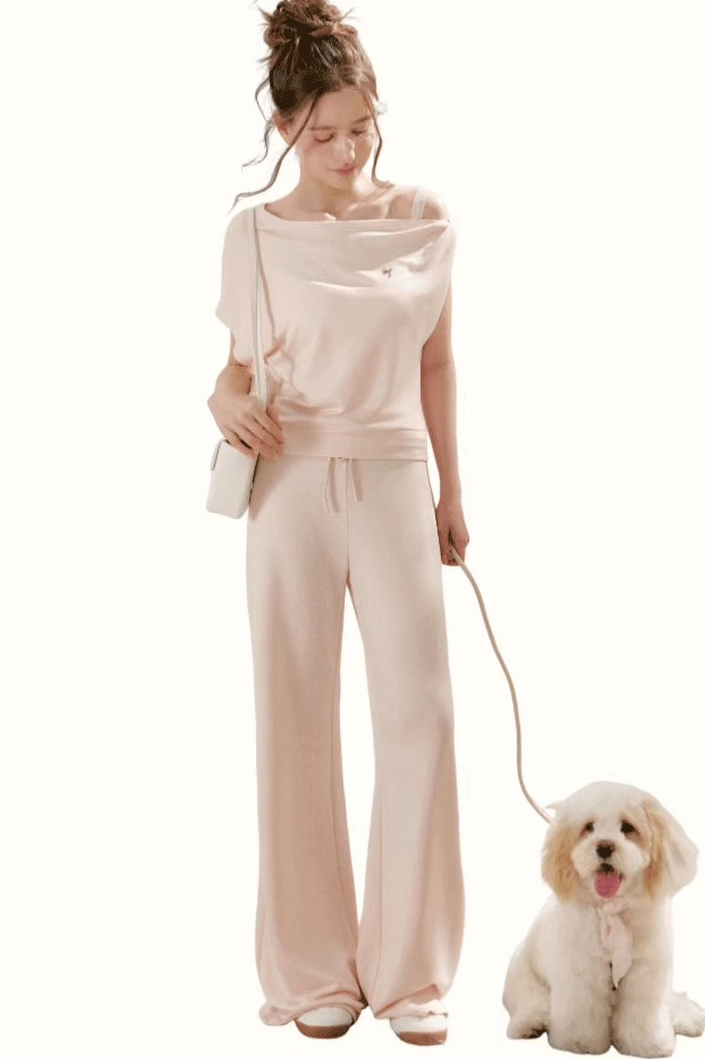 Conjunto de camiseta asimétrica y pantalones de capa de aire