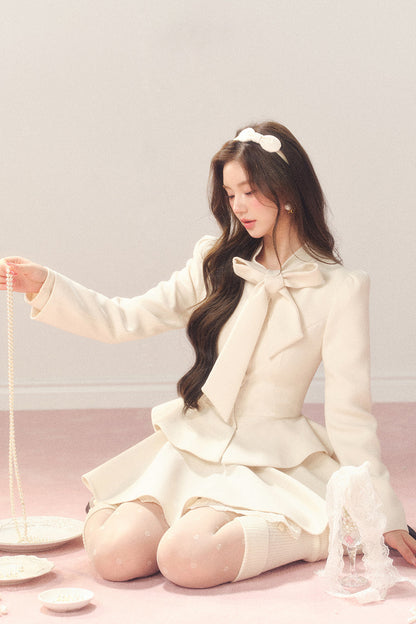 French Hepburn Style Imitation Wool Top and Skirt Set-Up
