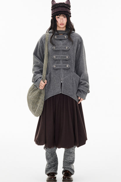 Woolen Hooded Irregular Hem Jacket