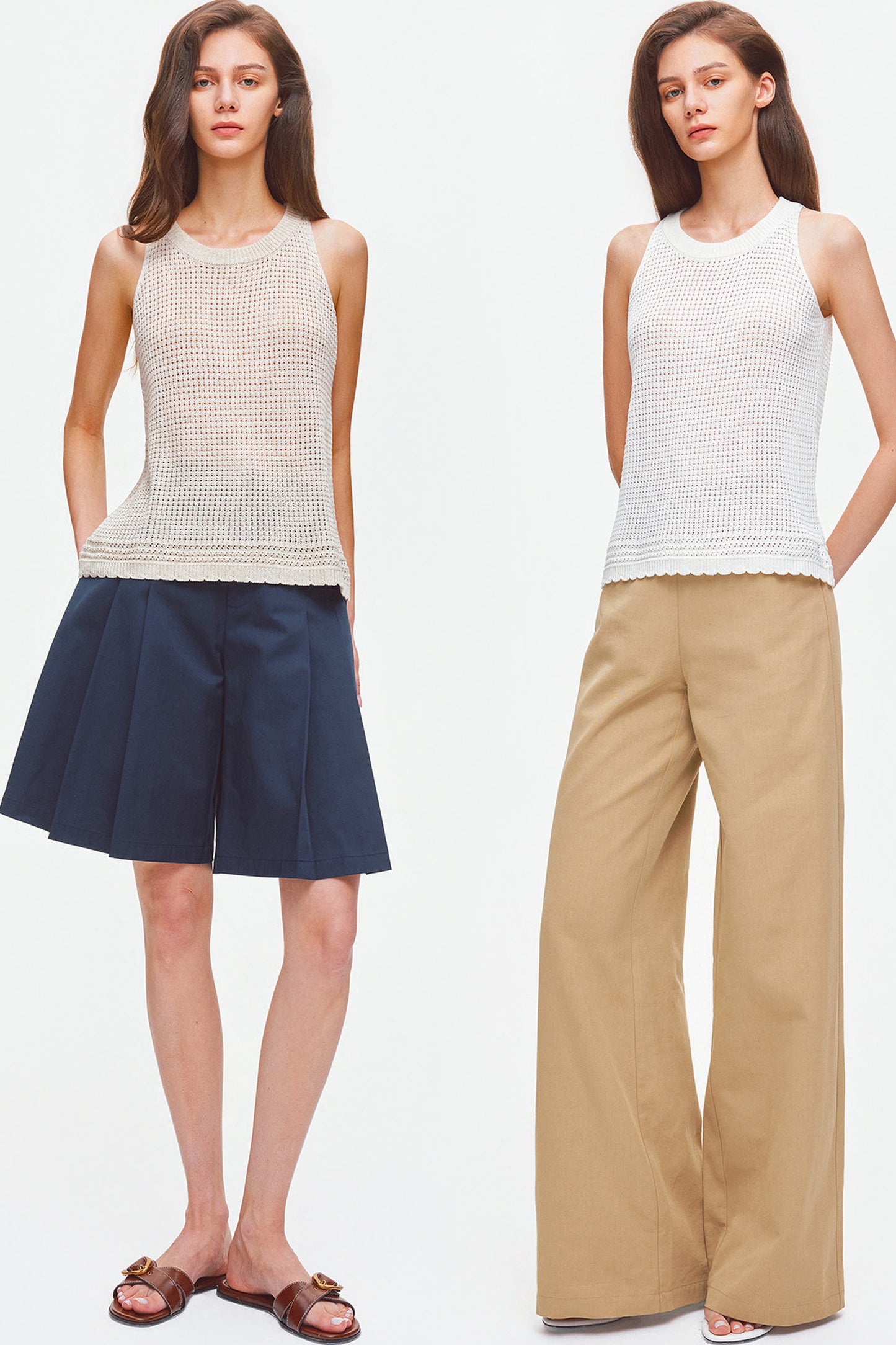 Strukturiertes durchbrochenes Strick-Tanktop