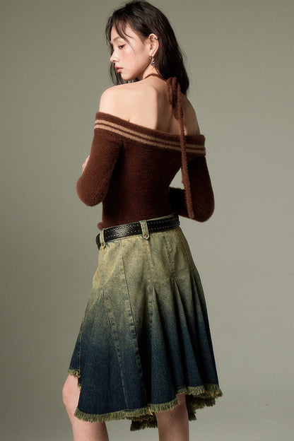 Rose Cross-Strap Off-Shoulder Sweater