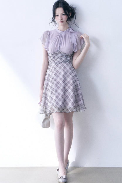 Lavender Plaid Flutter Dress