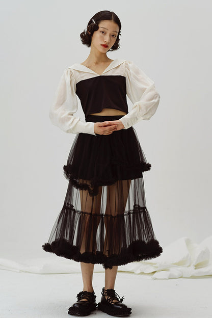 Black and White Color-Block Blouse