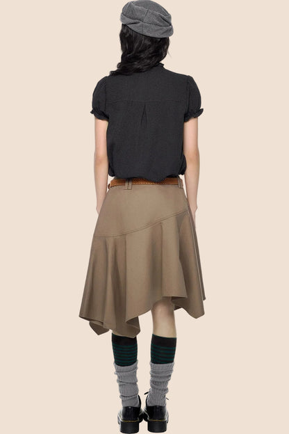 Pleated Lace Collar Short Sleeve Shirt