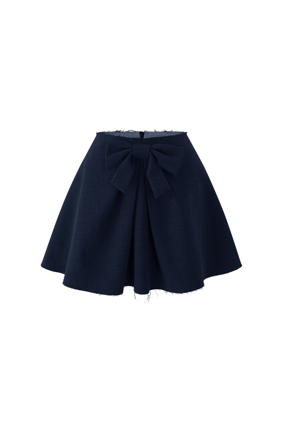 Mid-Waist Bow A-Line Frayed Skirt