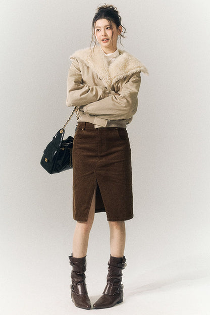 Horn Button Short Fur Coat