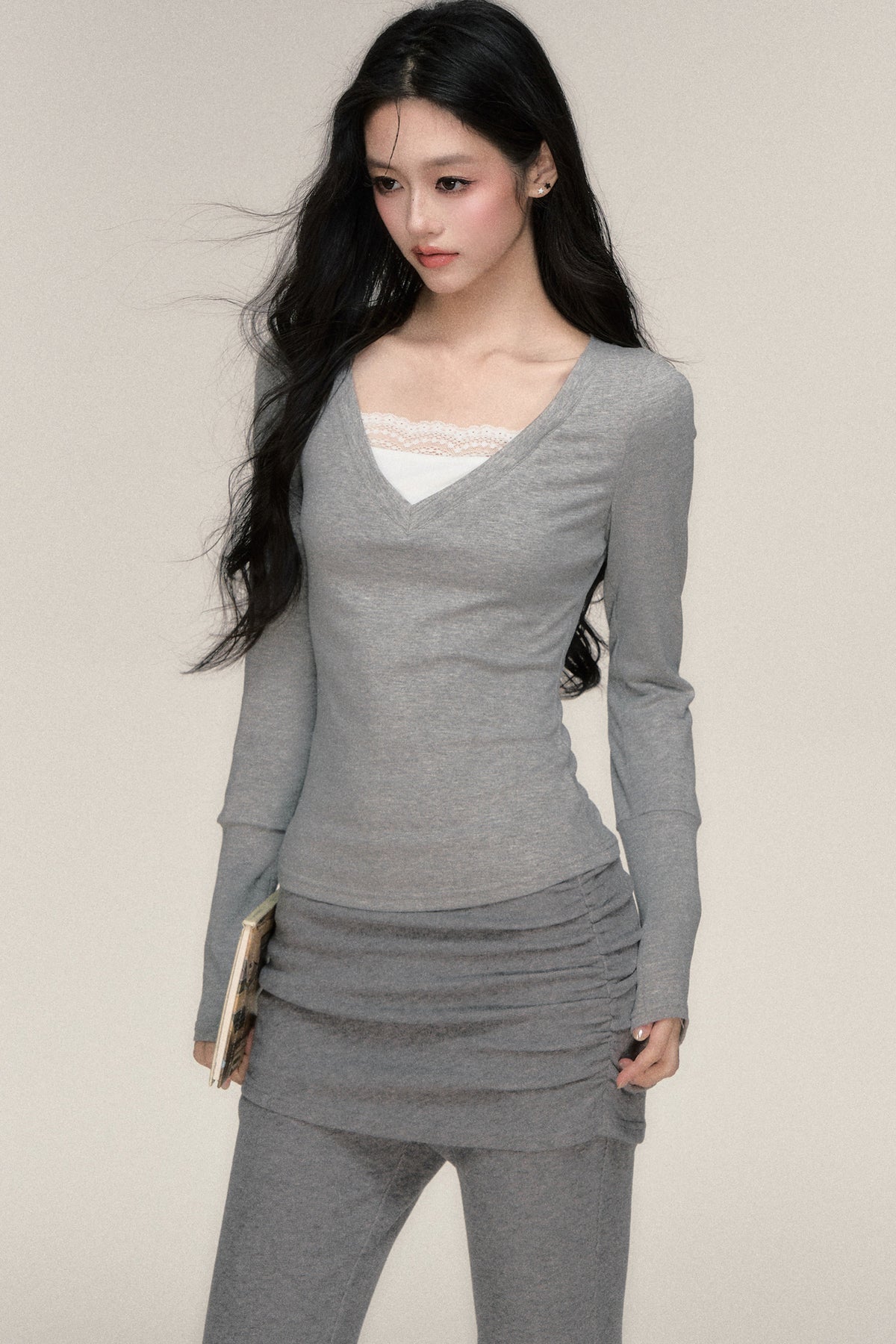 Layered-Look Lace Patchwork Base Layer Top