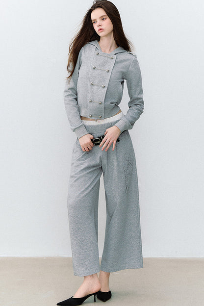 Conjunto de 3 piezas de sudadera con capucha cruzada y pantalones