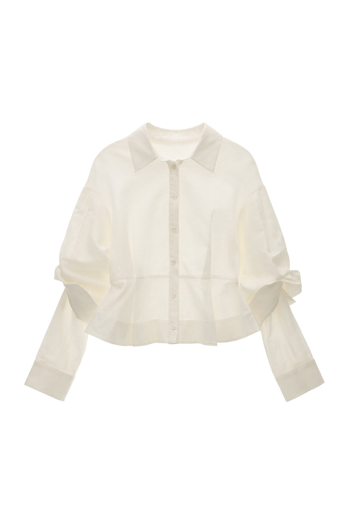 Cotton Linen Ruffle Sleeve Ruffle Hem Shirt