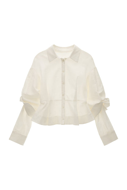 Cotton Linen Ruffle Sleeve Ruffle Hem Shirt