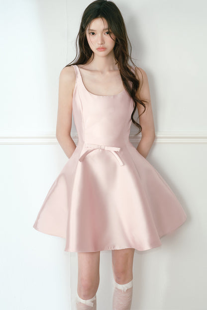 Pink Satin Sleeveless Dress