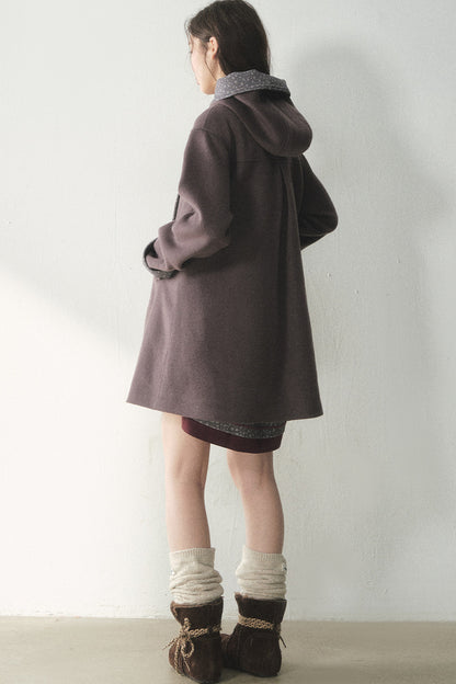 Double-Breasted Woolen Hooded Coat