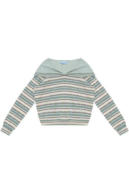 Maglietta in maglia a righe con fiocco verde