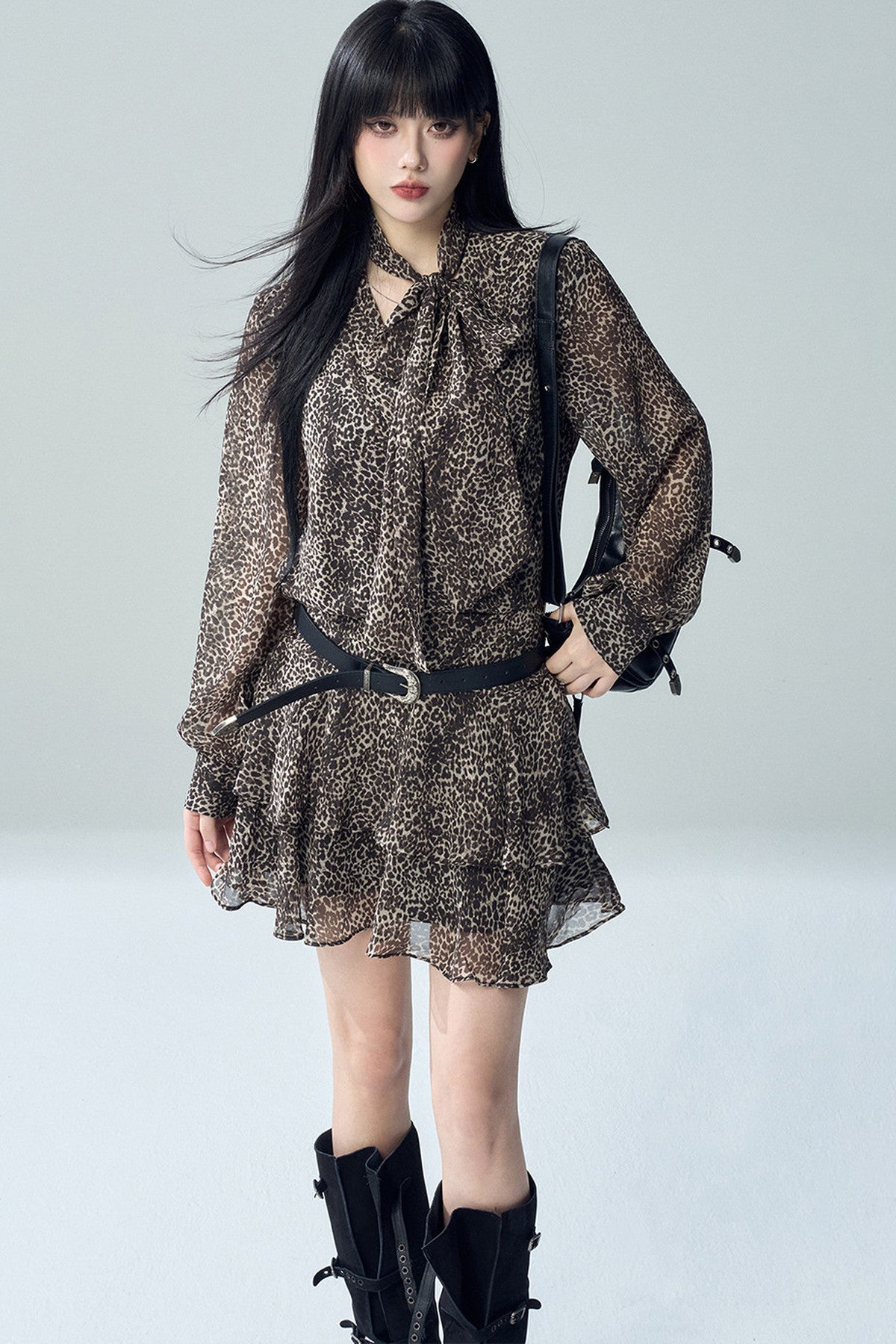 Long Sleeve Leopard Print Dress