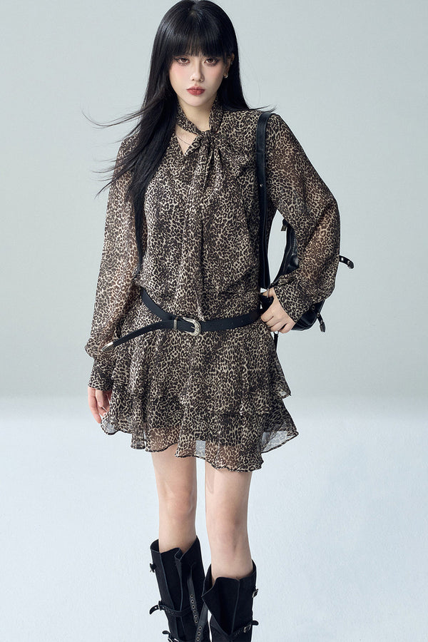 Long Sleeve Leopard Print Dress